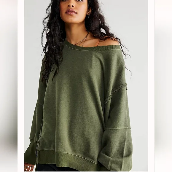 NWT FREE PEOPLE GREEN CAMDEN OVERSIZED PULLOVER We The Free - Picture 1 of 14